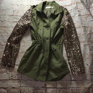 Faubourg Du Temple Olive Green Sequin Sleeve LG